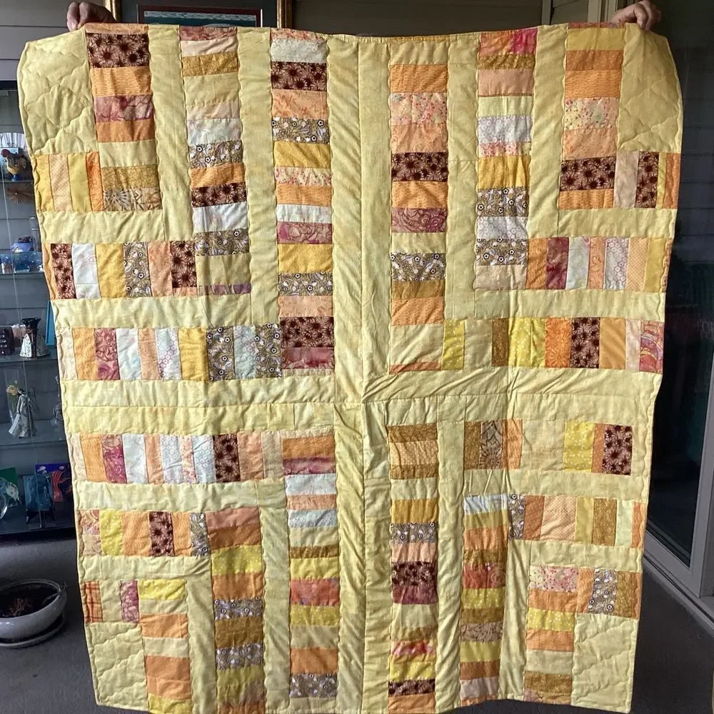 NWT. Hand Crafted Patchwork Yellow and Brown Quilt